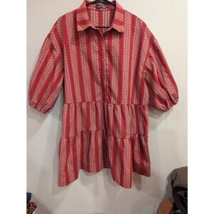 Cottage core women's rust colored tunic blouse w/puffed sleeves and button front